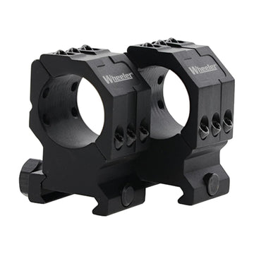 Wheeler 2-piece picatinny rail scope rings with anti-cant indicator for precise leveling.