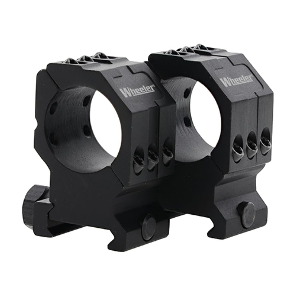 Wheeler 2-piece picatinny rail scope rings with anti-cant indicator for precise leveling.