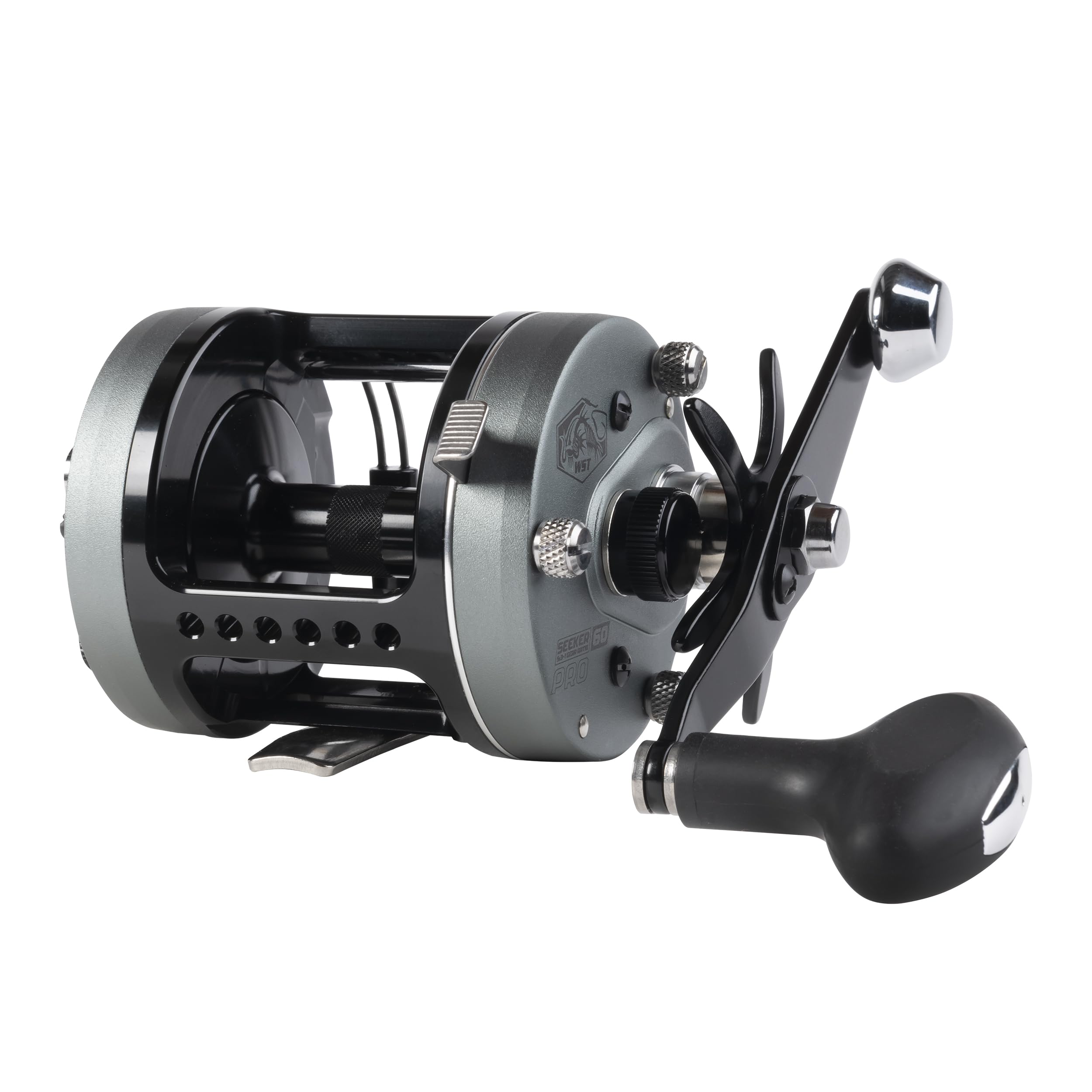 Whisker Seeker 60 Series Pro right-hand reel side view, built for strong casting