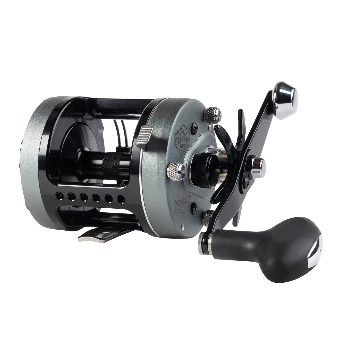 Whisker Seeker 60 Series Pro right-hand reel side view, built for strong casting