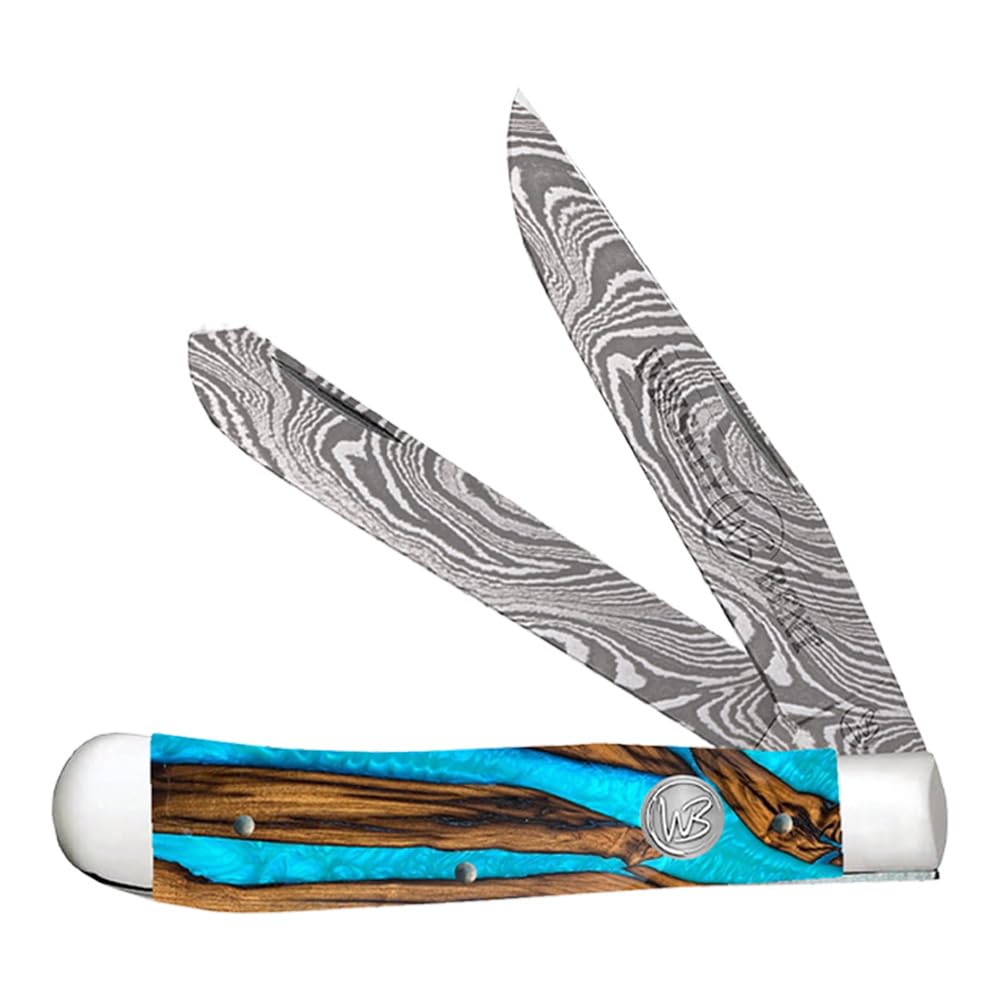WHISKEY BENT HAT CO. Trapper folding knife with clip point blade open for everyday carry