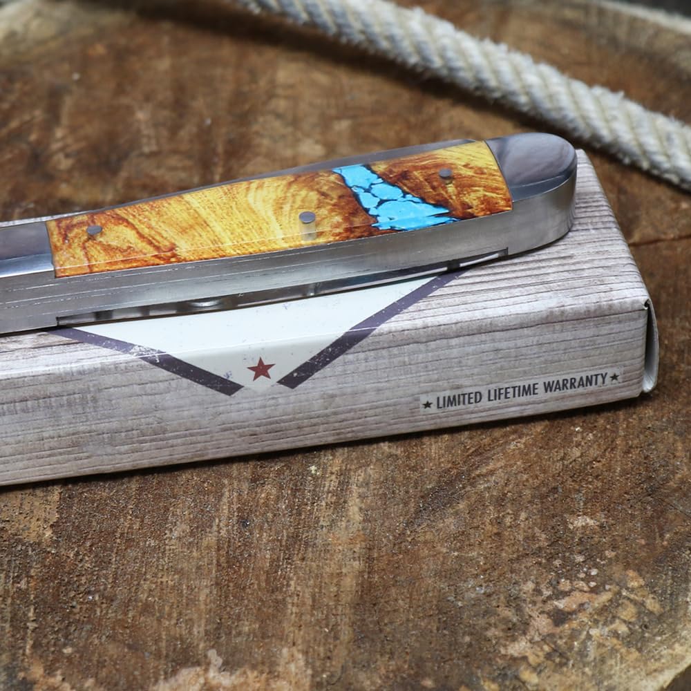 Whiskey Bent Hat Co. Turquoise River finish adds distinctive style to your knife.