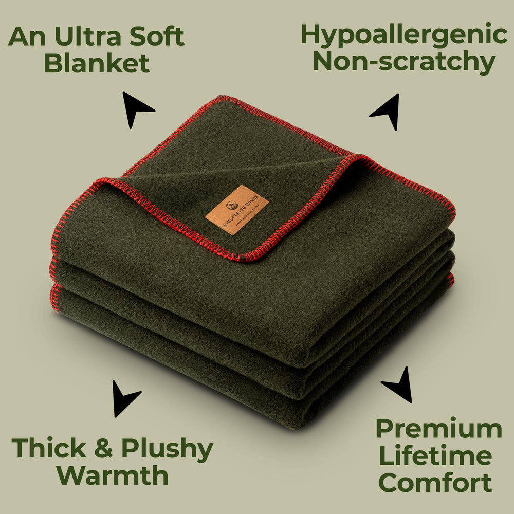 Whispering Winds 100% Wool Blanket large 62x84 inches demonstrates generous size for two.