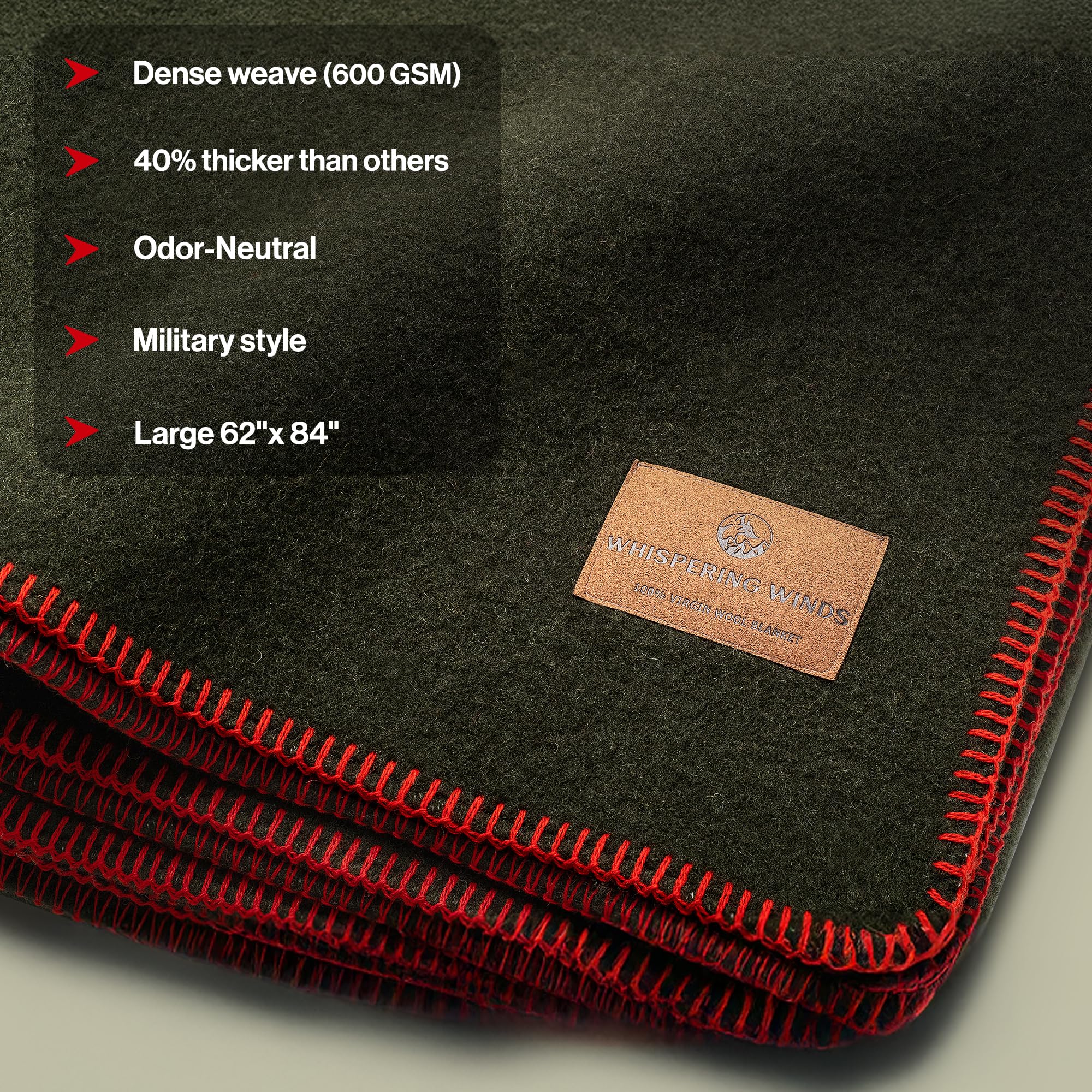 Whispering Winds 100% Wool Blanket soft-brushed texture for itch-free comfort.
