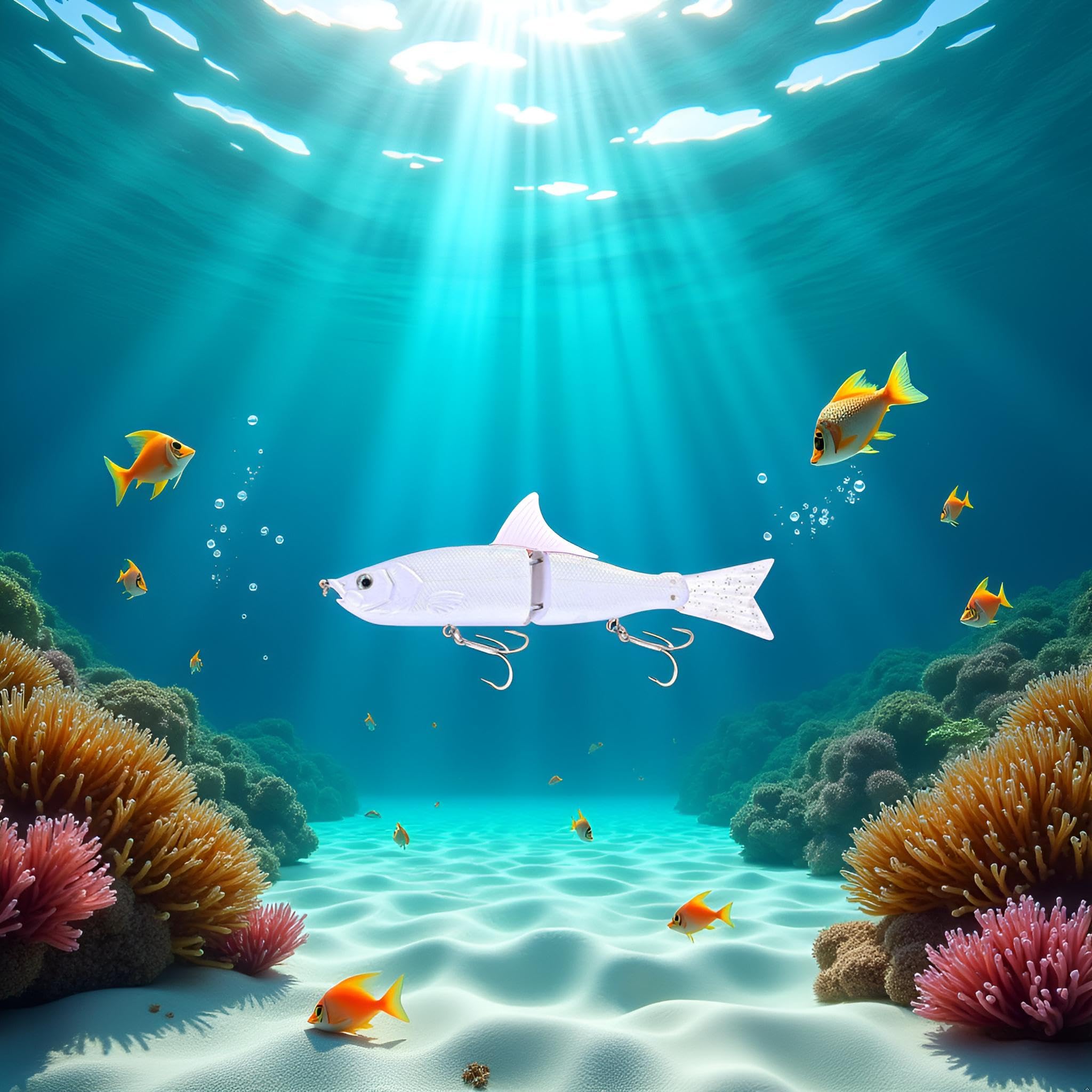 Topwater presentation with white two-segment swimbait