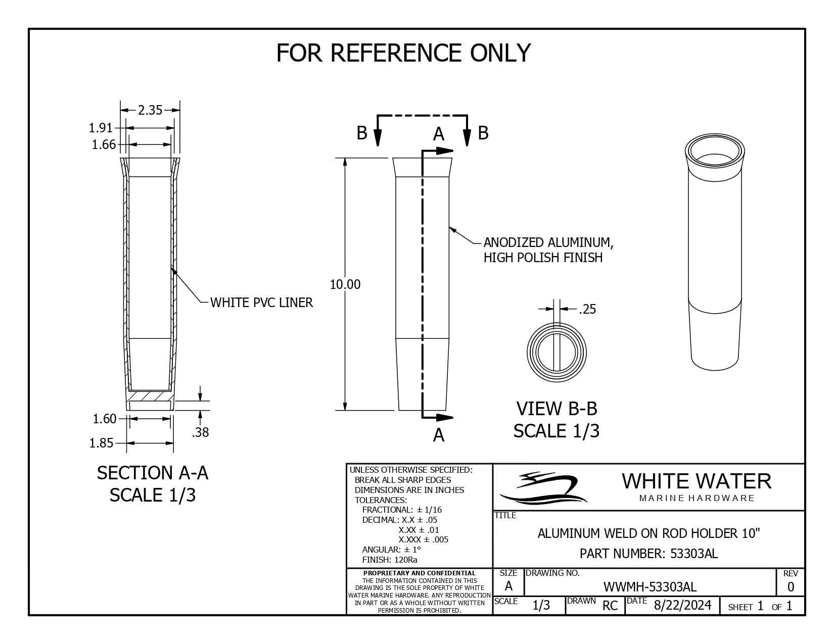 White Water 53303AL-2PK durable aluminum rod holder with marine-grade finish.