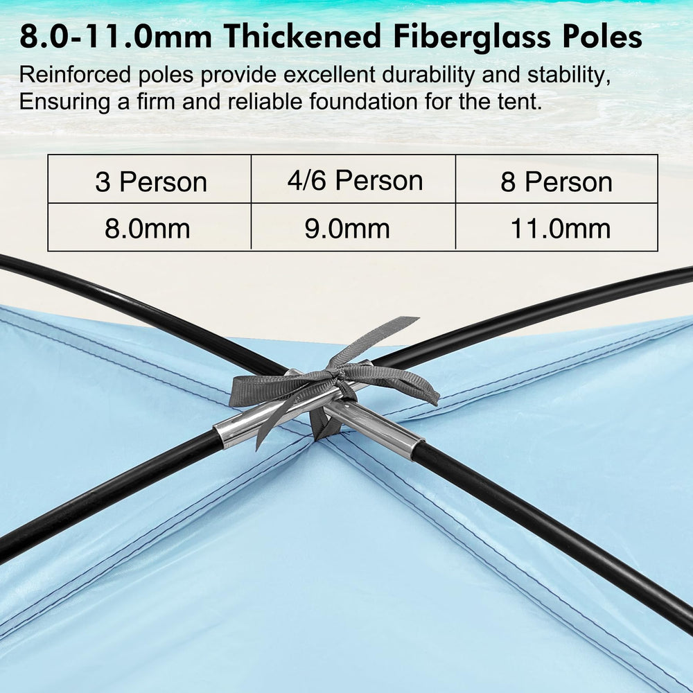 WhiteFang Beach Tent anti-UV coverage highlights UPF 50+ protection for sunny coast outings.