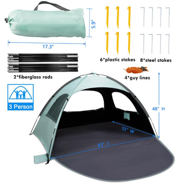 WhiteFang beach tent mint green extended-floor and mesh windows for ventilation