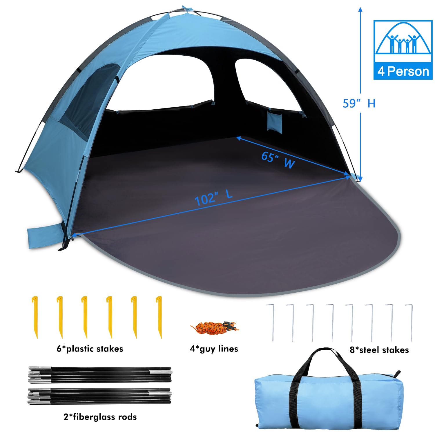 WhiteFang Beach Tent blue carry bag included for easy transport and storage