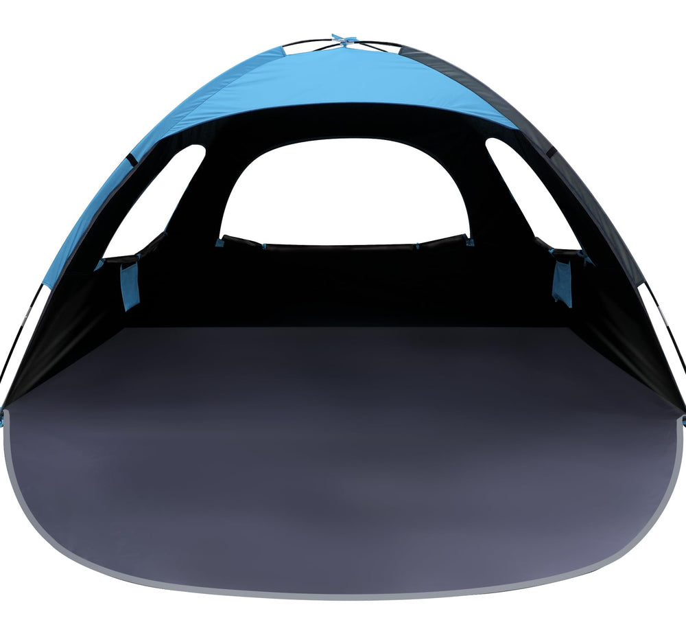 WhiteFang Beach Tent blue exterior view showing full shade for sunny beach days