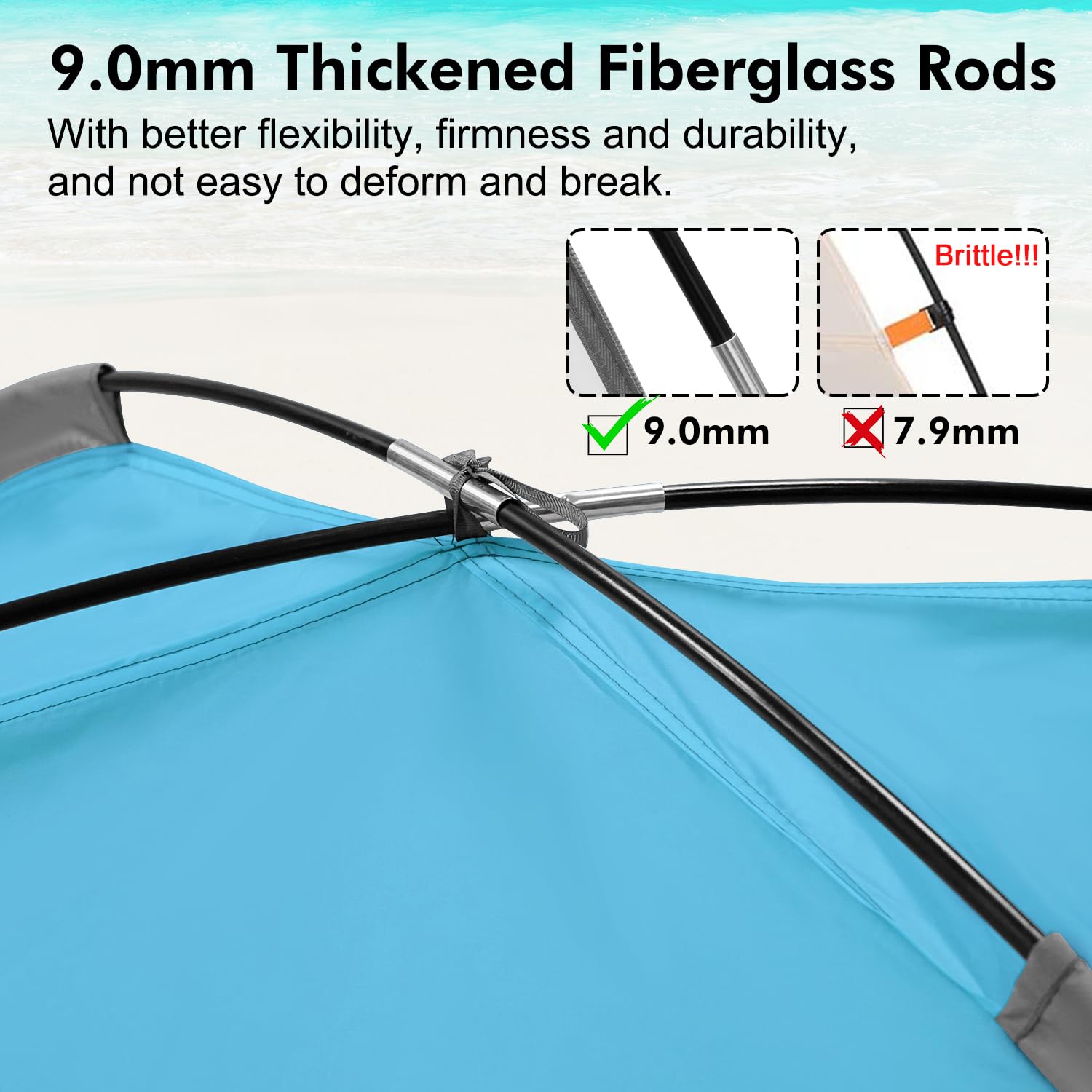 WhiteFang Beach Tent blue interior with mesh windows for airflow and cool comfort