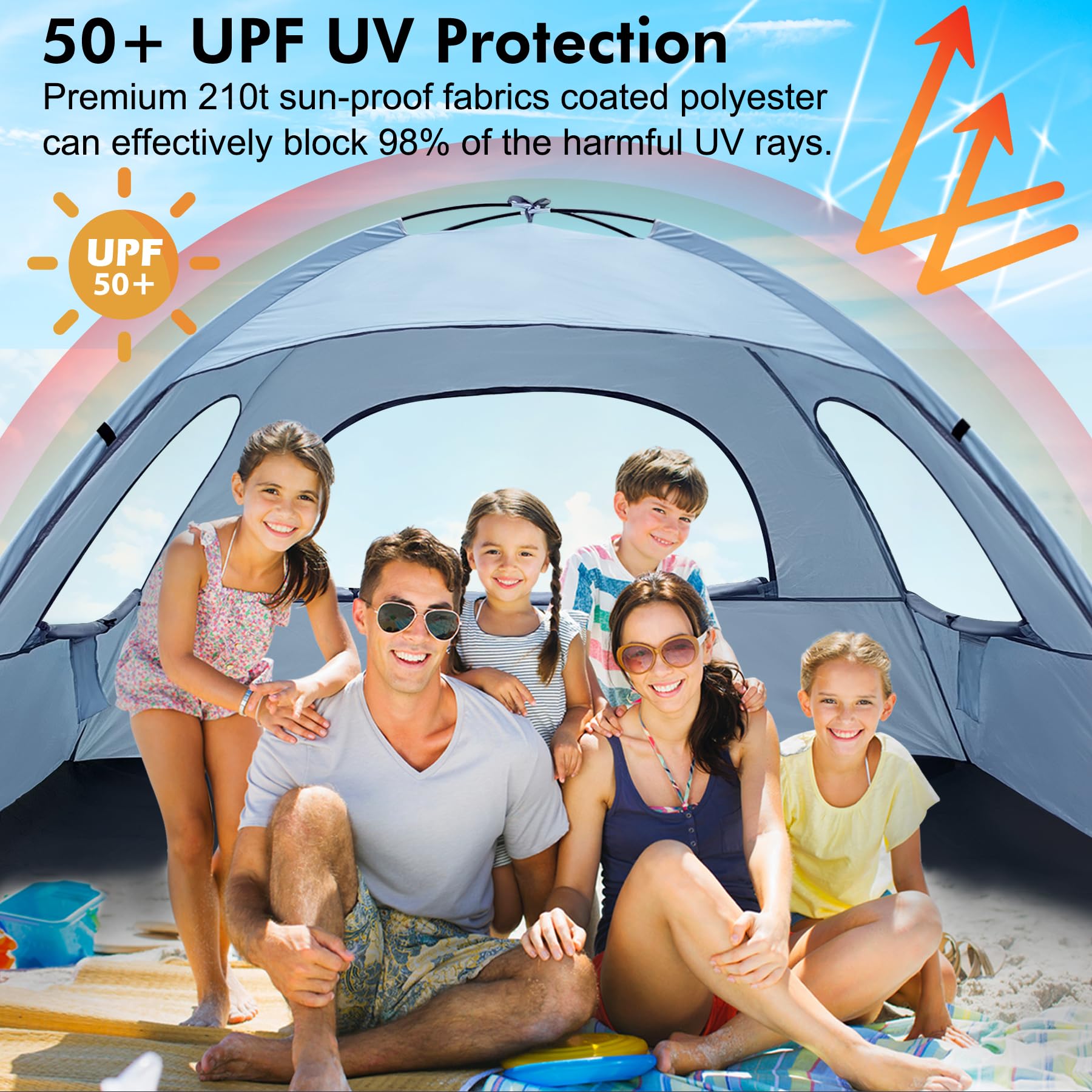 WhiteFang Beach Tent extendable floor area supports lounging and kids' play at the shore.