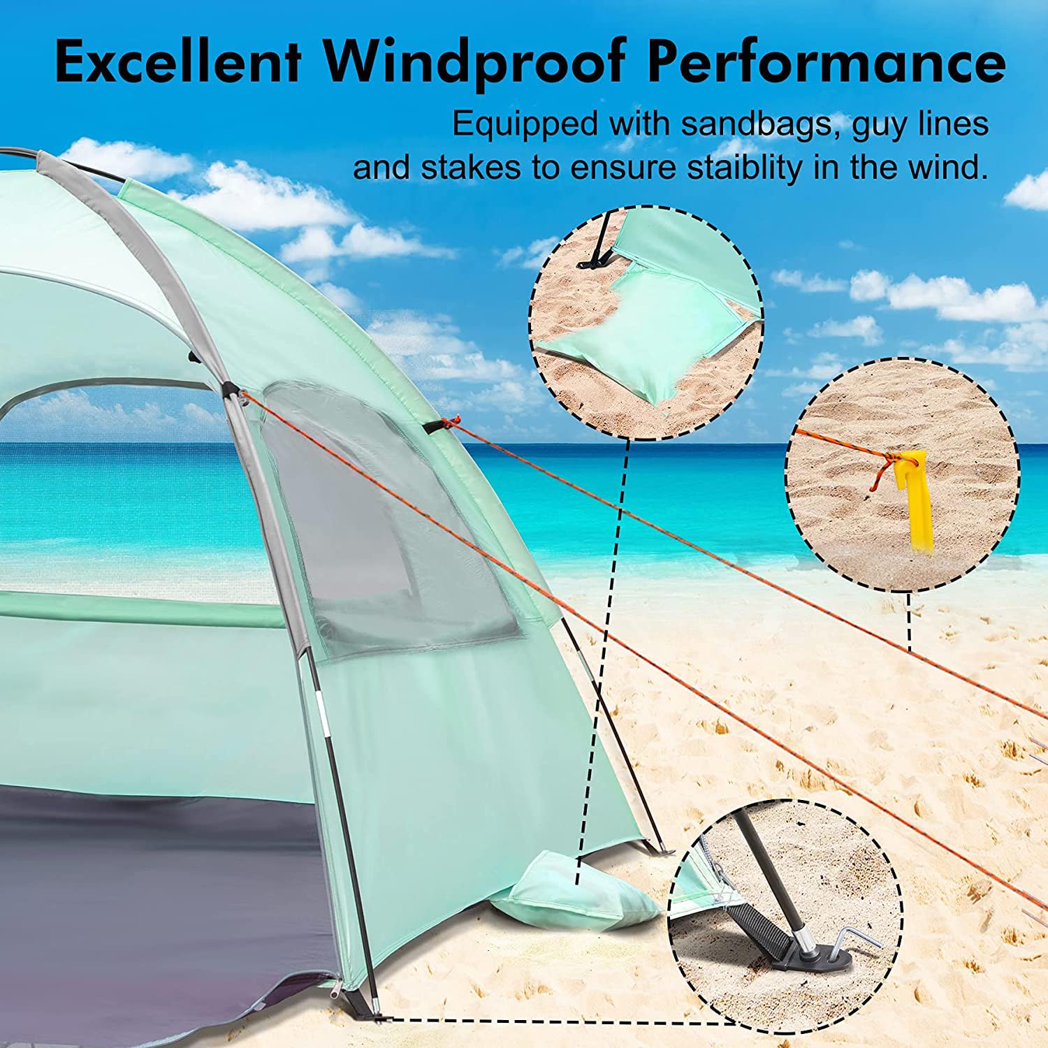 WhiteFang Beach Tent rolled in its portable carrying bag for easy travel.