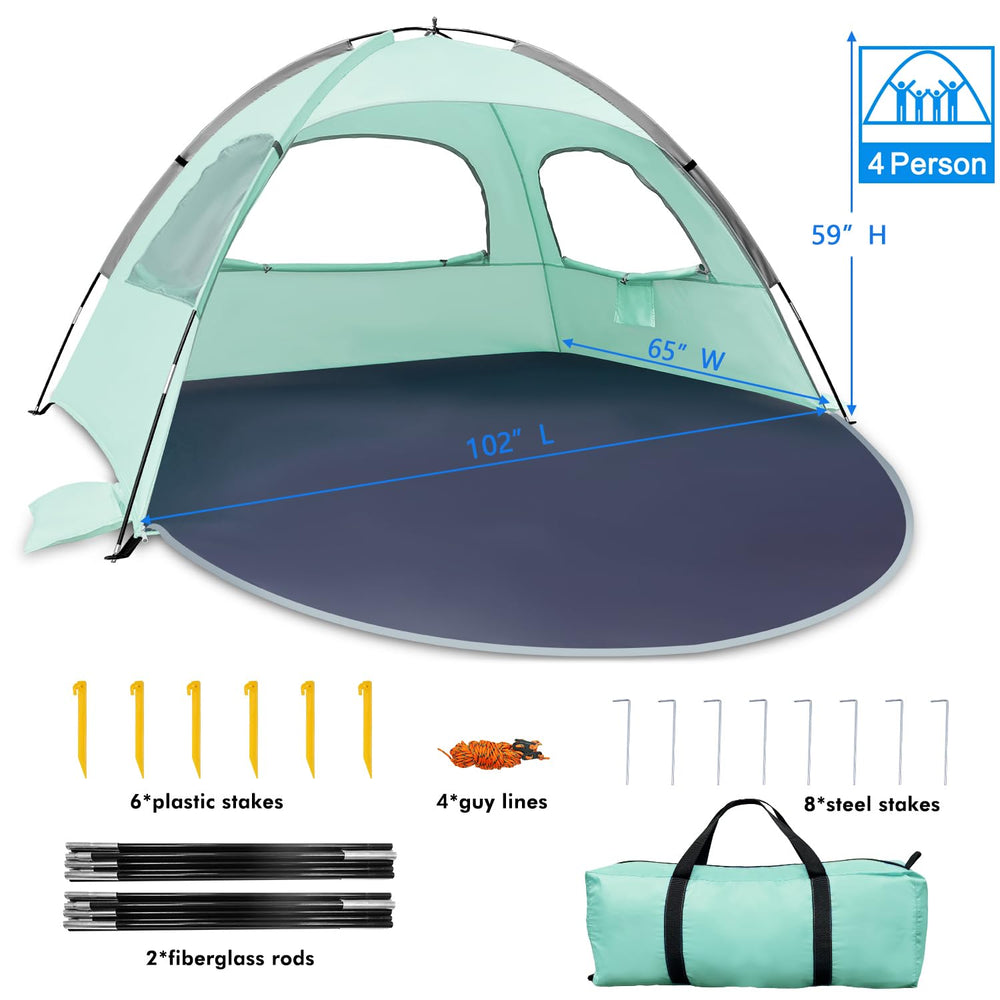 WhiteFang beach shelter with omni-directional zipper supports flexible entry and privacy.