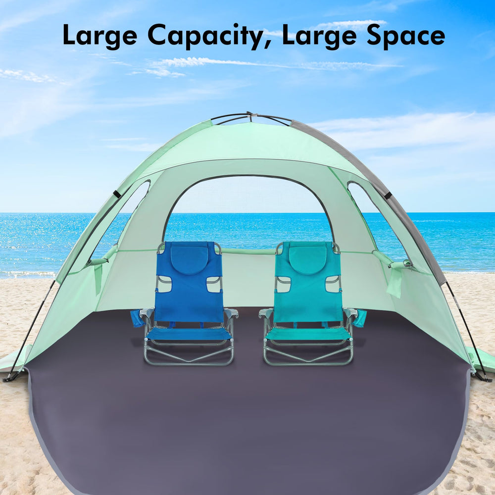 WhiteFang Beach Tent uses 9.0mm fiberglass rods for wind-stable setup.