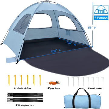 WhiteFang Beach Tent stakes and guy lines ensure secure setup on sandy surfaces.