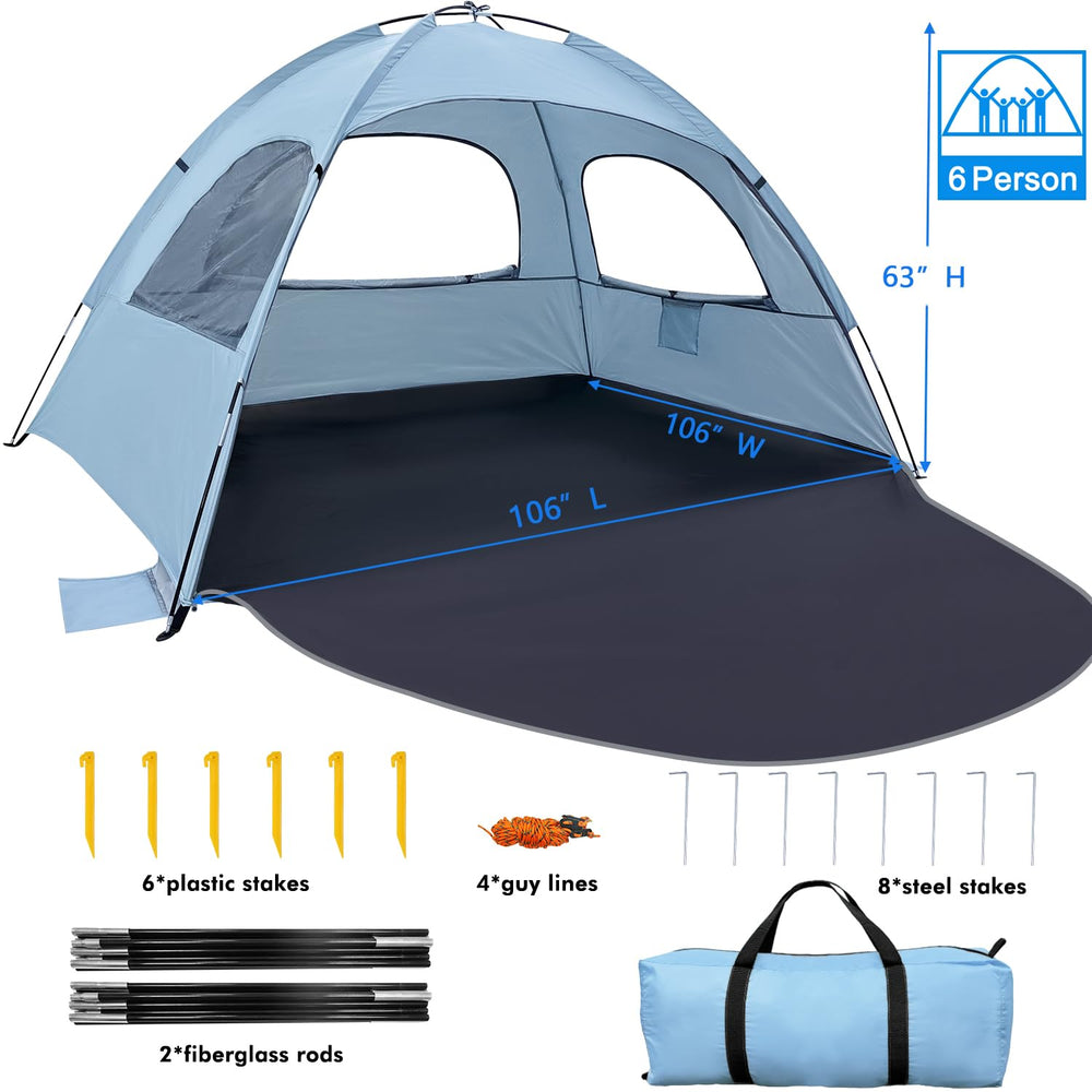 WhiteFang Beach Tent stakes and guy lines ensure secure setup on sandy surfaces.