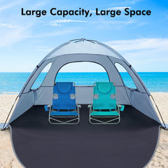 WhiteFang Beach Tent three mesh windows promote airflow and keep insects outside.