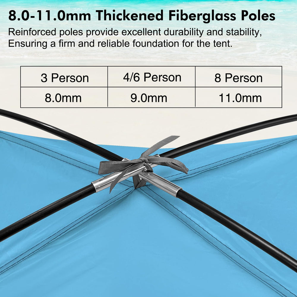 WhiteFang beach tent UPF50+ fabric with mesh windows for cool shade