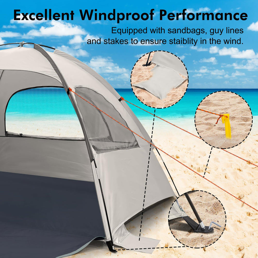 WhiteFang Beach Tent UV-material close-up demonstrates UPF 50+ sun protection in bright sun