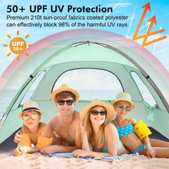 WhiteFang mint-green tent has three ventilating mesh windows for airflow.