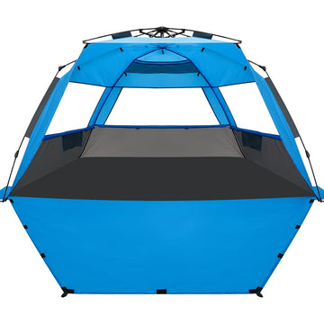 WhiteFang Deluxe XL pop-up beach tent setup shows quick shade for family outings