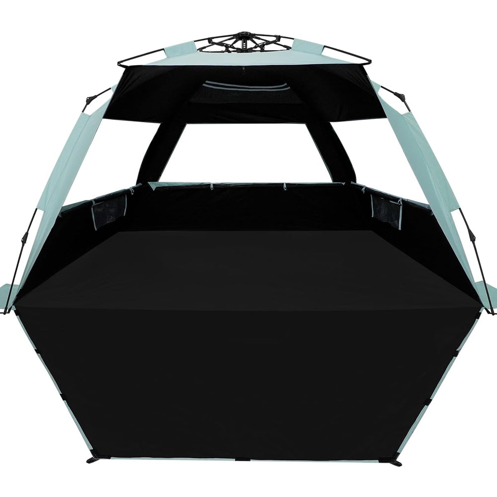 WhiteFang XL pop up beach tent exterior in mint green offering portable shade