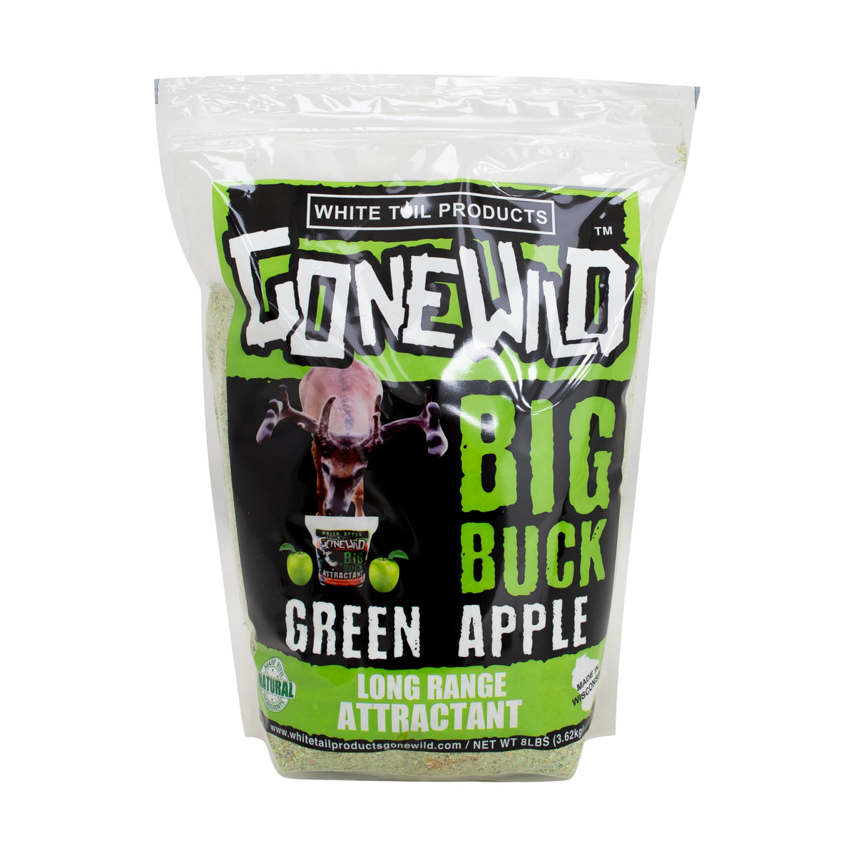 Front view: Whitetail Gone Wild Green Apple Powder Deer Attractant 8 lb bag