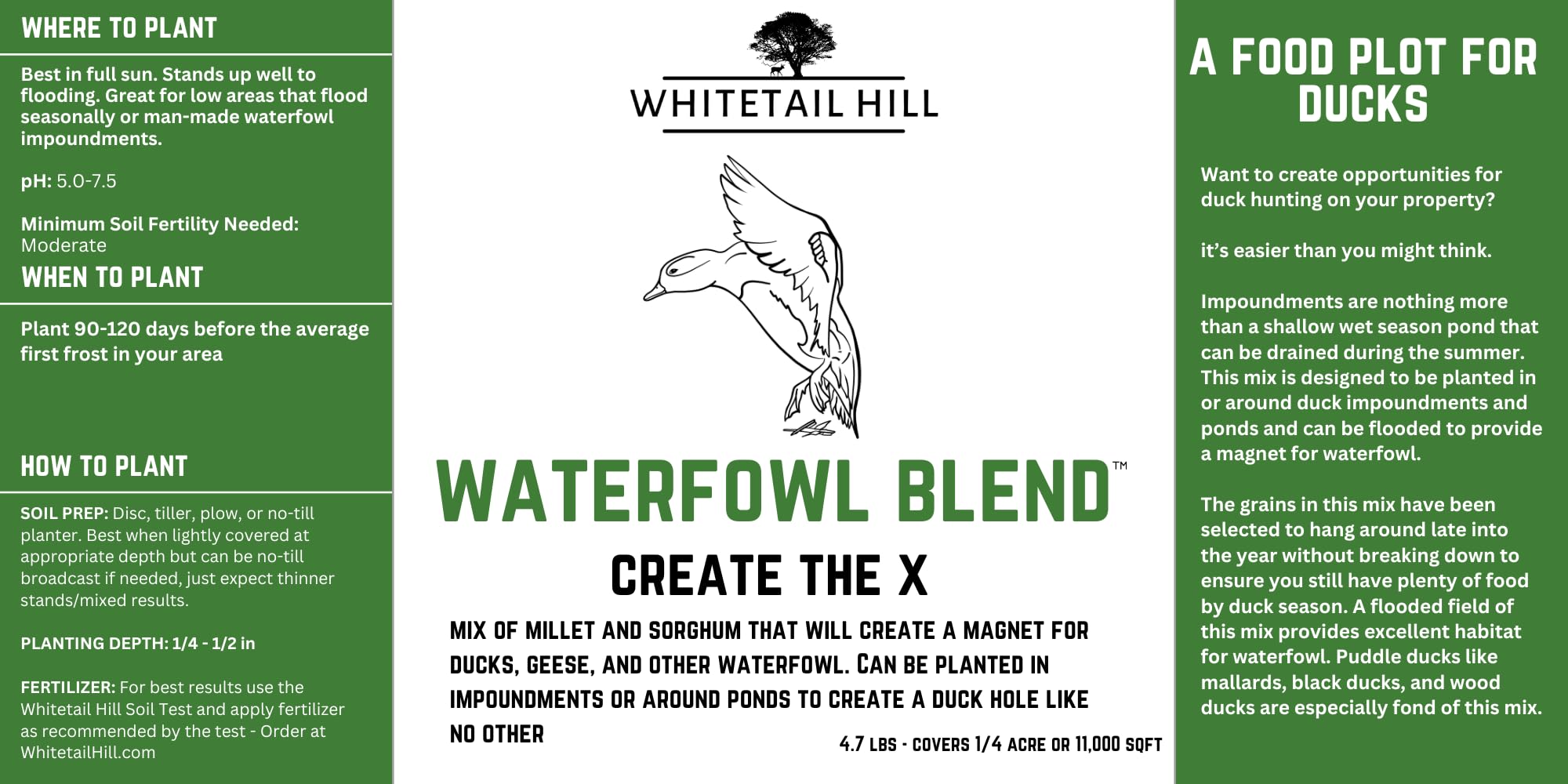 Flooded field with Whitetail Hill Waterfowl Blend attracting waterfowl.