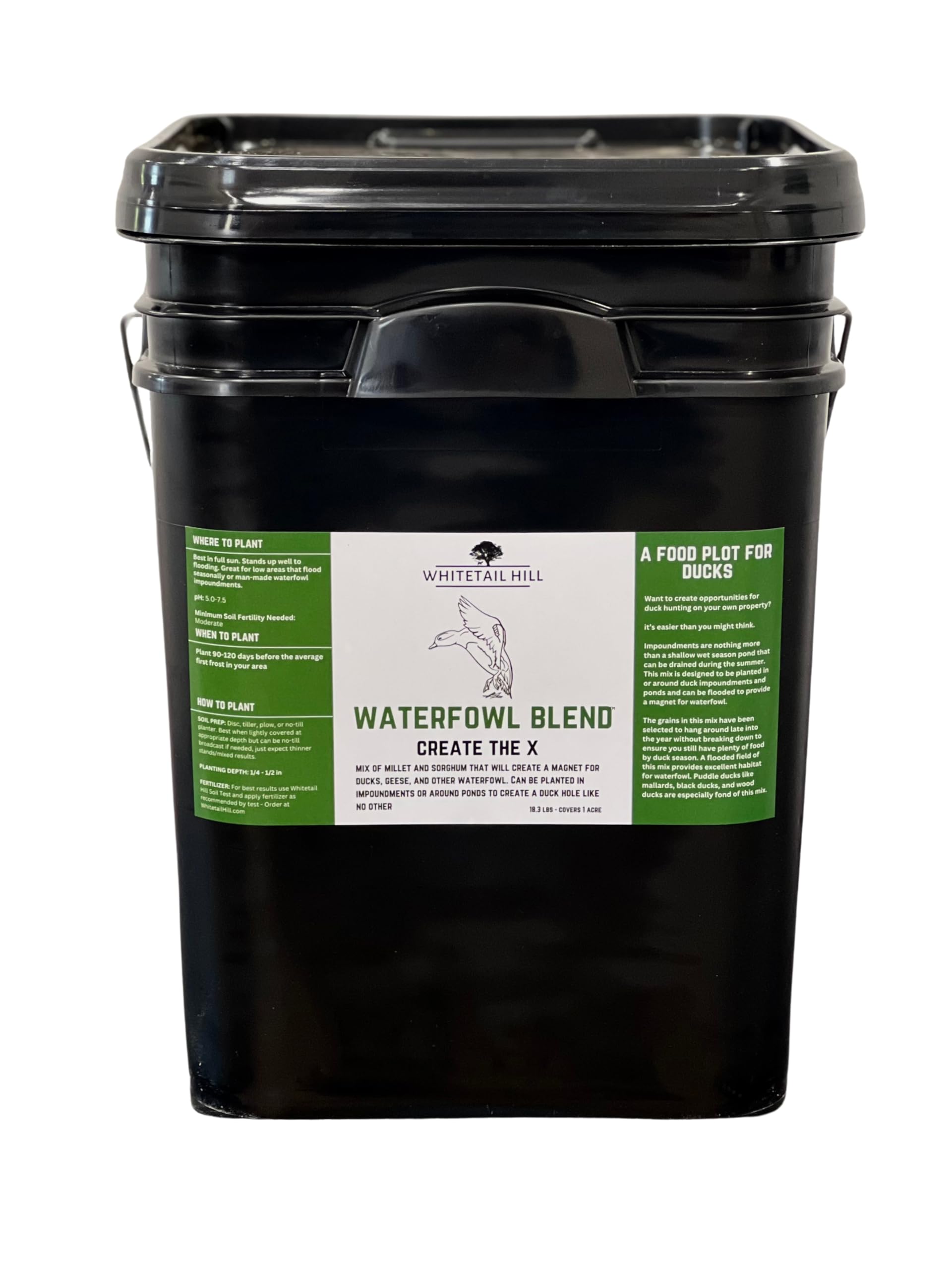 Whitetail Hill Waterfowl Blend seed mix attracts ducks and geese around flooded pond habitats.