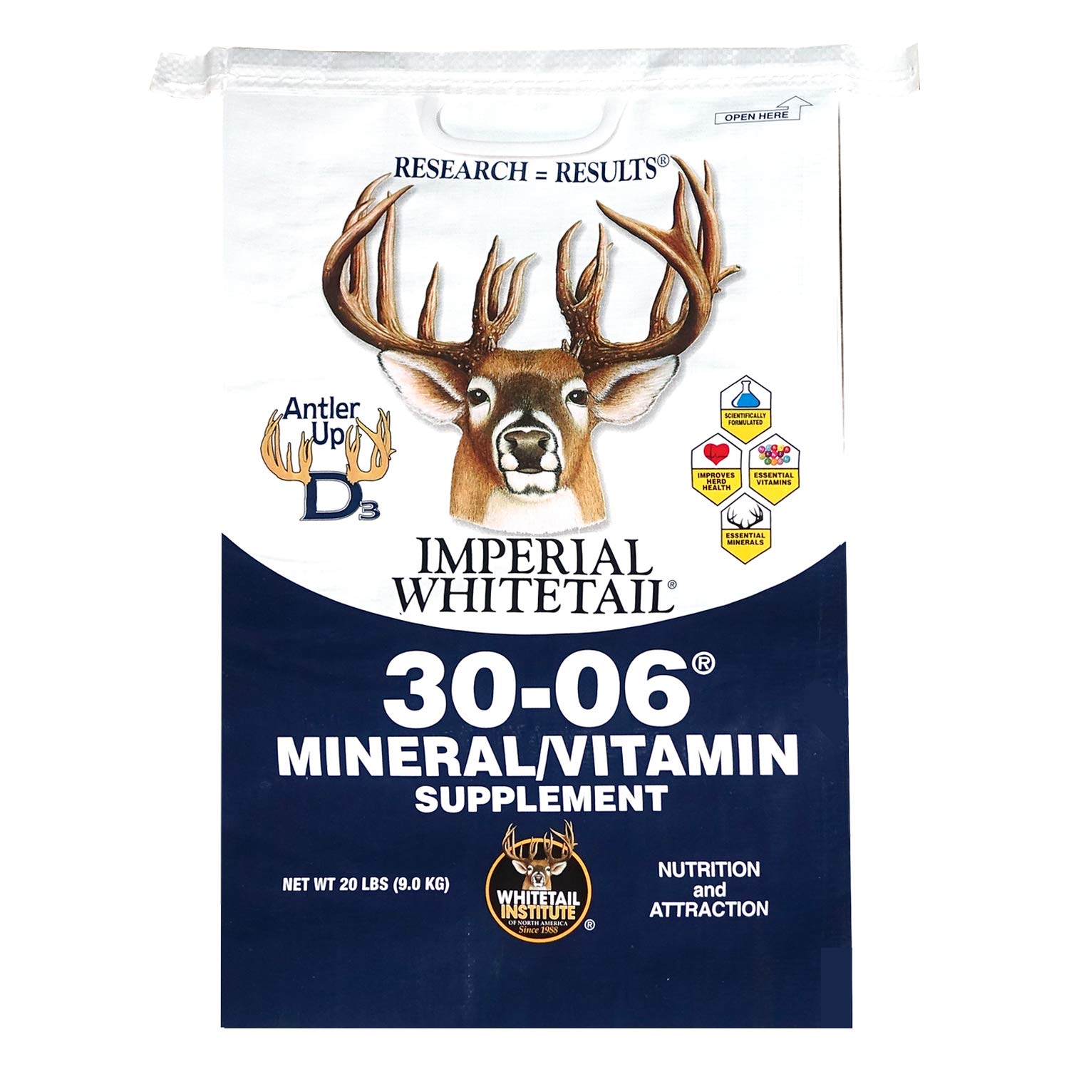 Whitetail Institute product label on mineral supplement bag