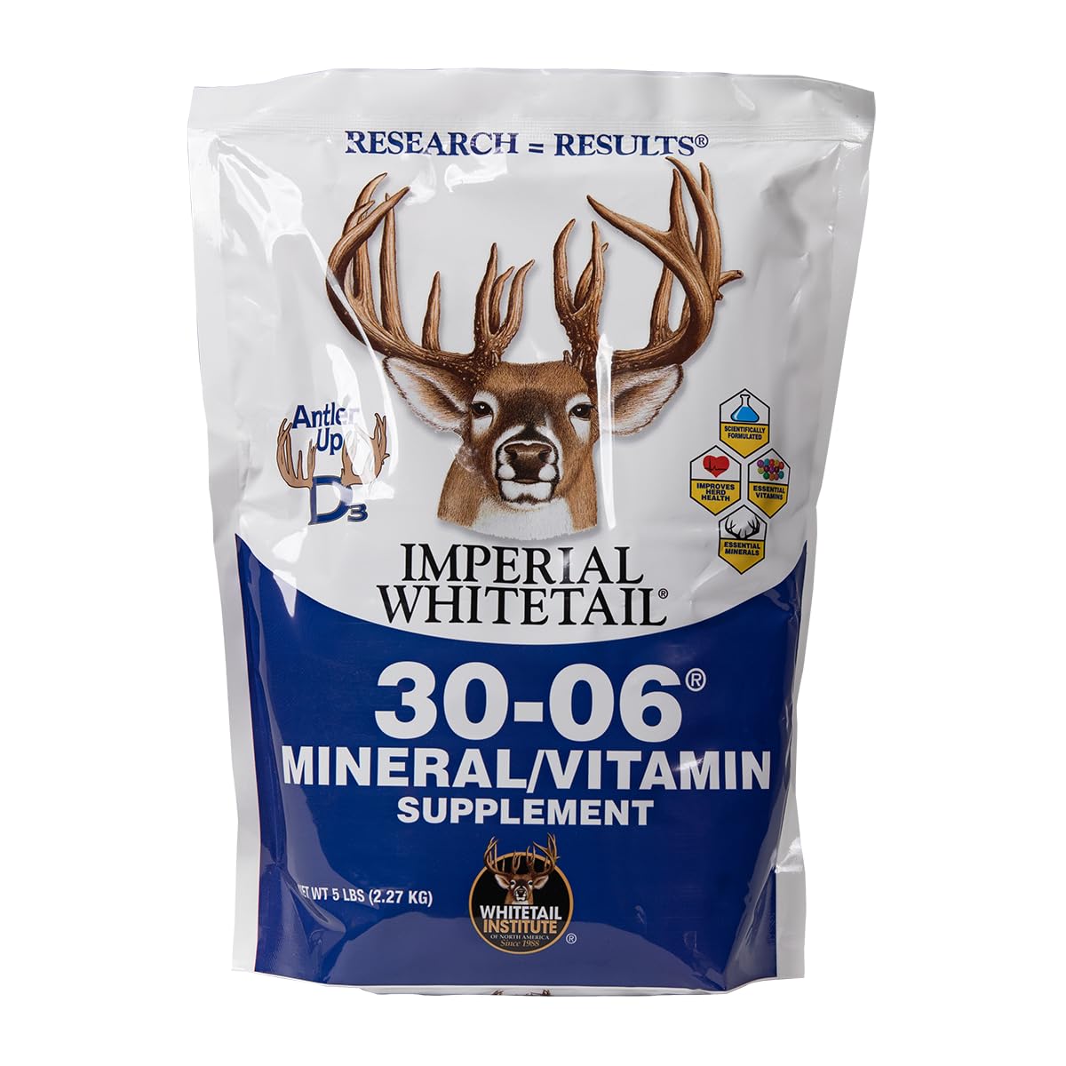 Whitetail Institute 30-06 mineral bottle closeup for deer nutrition.