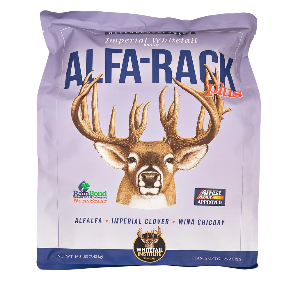 Whitetail Institute Alfa-Rack Plus seed bag for high-protein deer forage