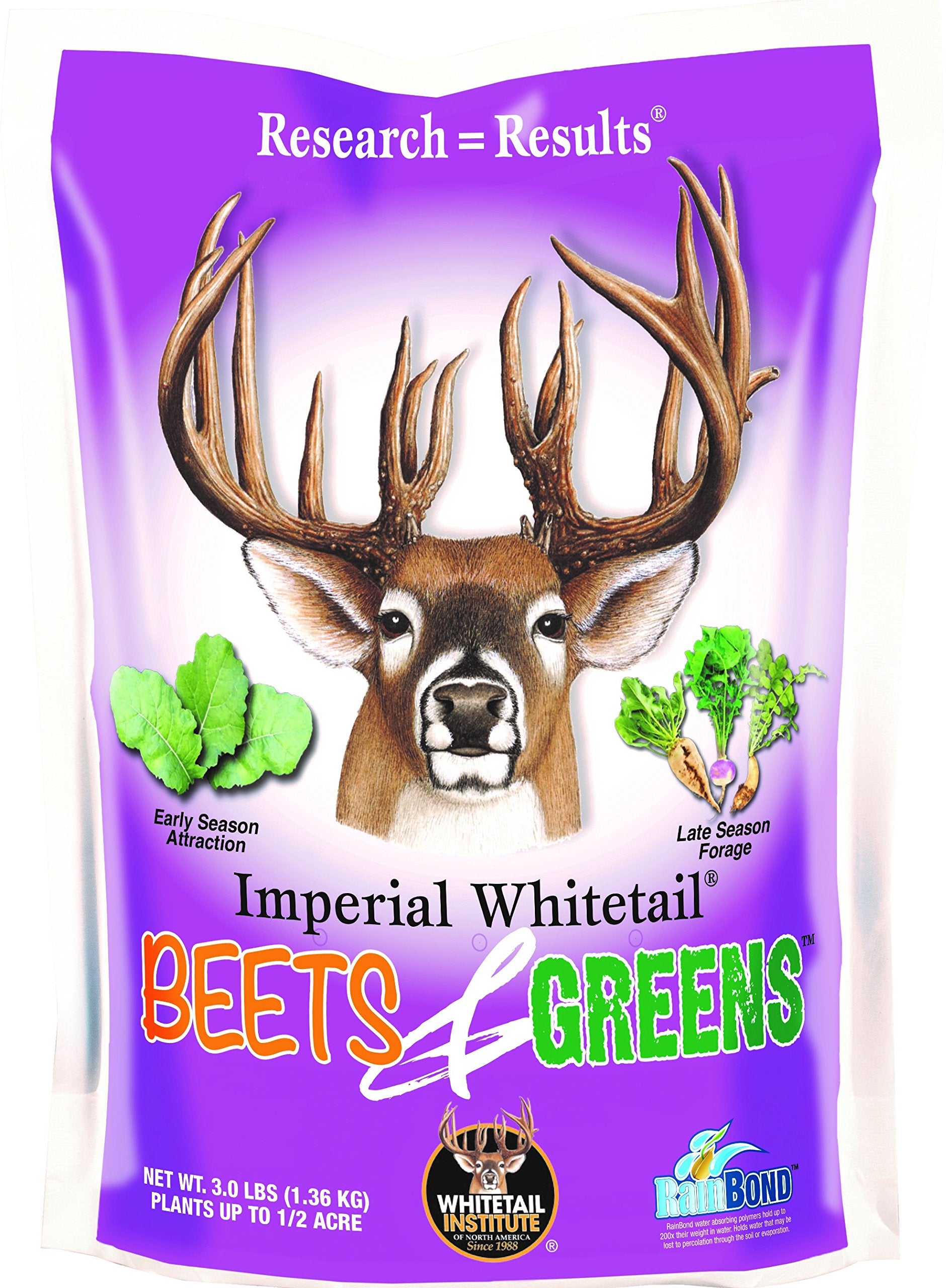 Whitetail Institute Beets & Greens seed bag shows fall attractant mix for deer