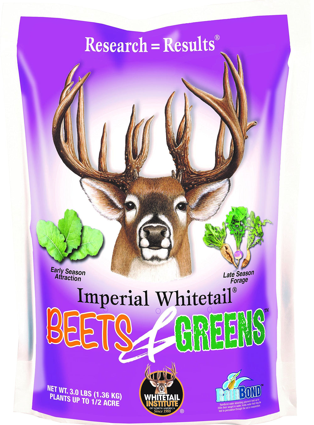 Whitetail Institute Beets & Greens seed bag shows fall attractant mix for deer