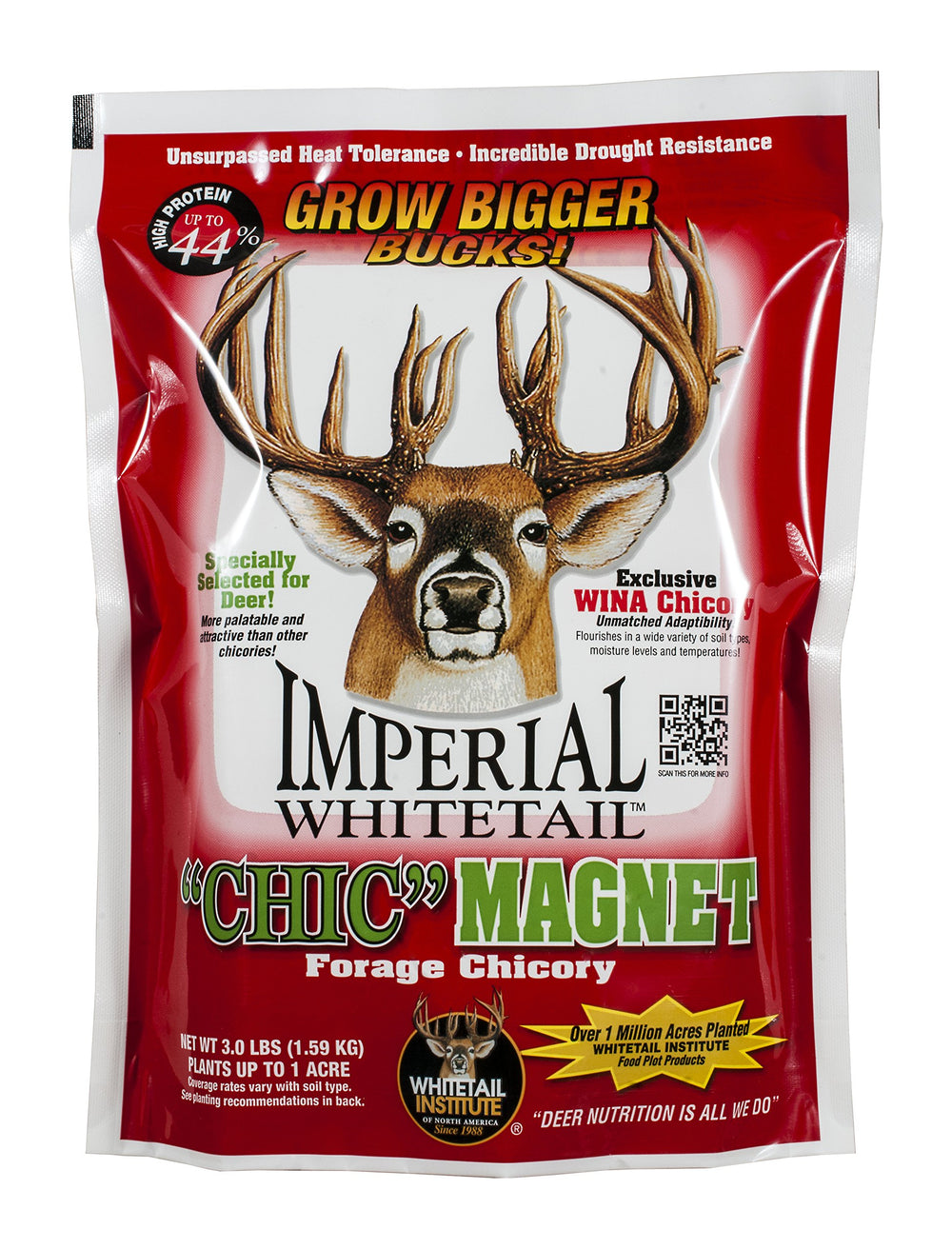 Whitetail Institute Chic Magnet seed bag with WINA-100 chicory for deer attractant.