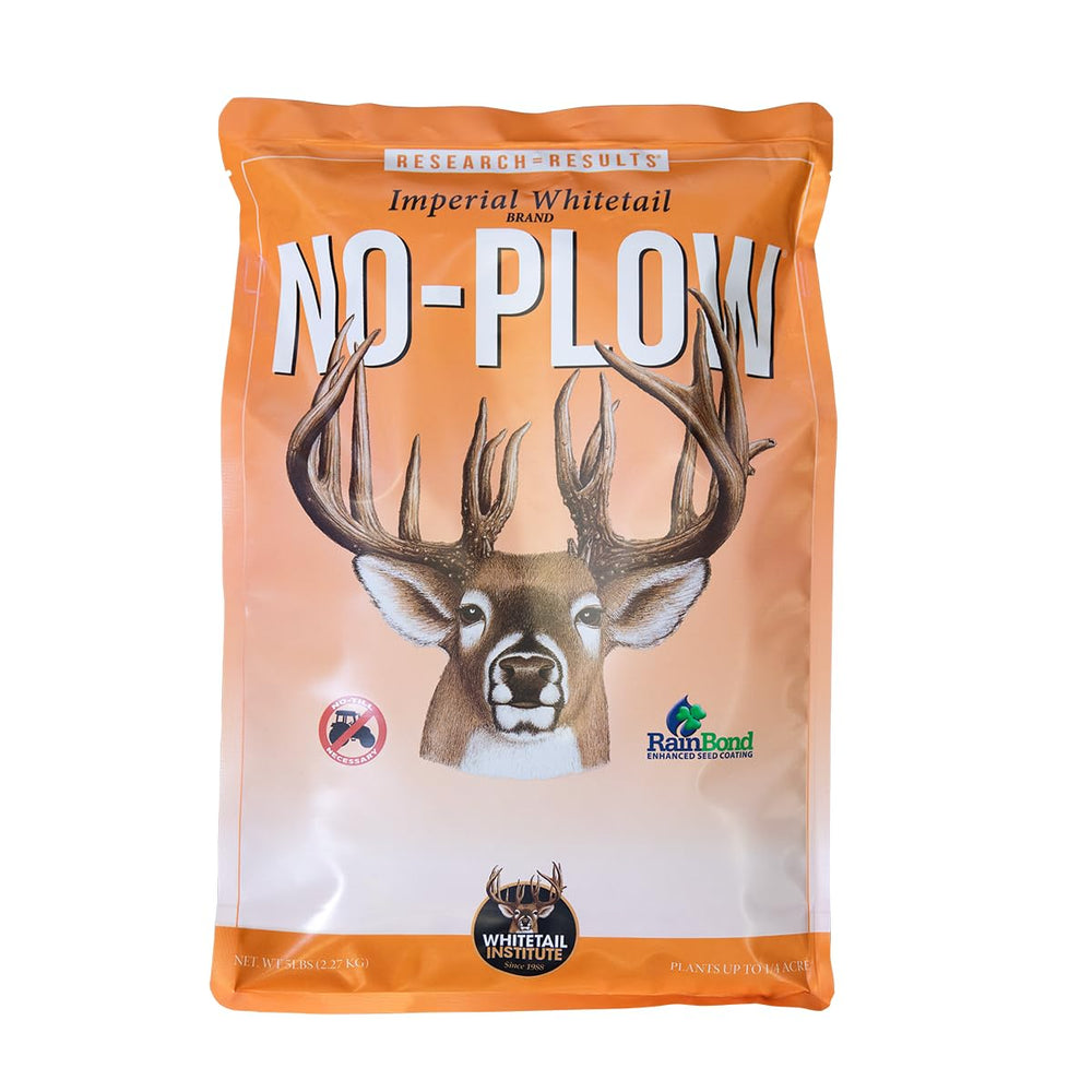 Whitetail Institute No-Plow seed bag showing ready-to-plant deer forage blend