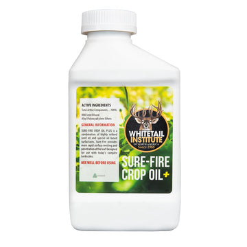 Whitetail Institute Sure-Fire Crop Oil Plus bottle improves spray coverage on crops.