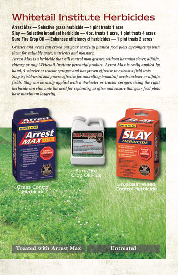 Whitetail Institute Sure-Fire Crop Oil Plus spray-ready formulation ensures rapid leaf wetting.