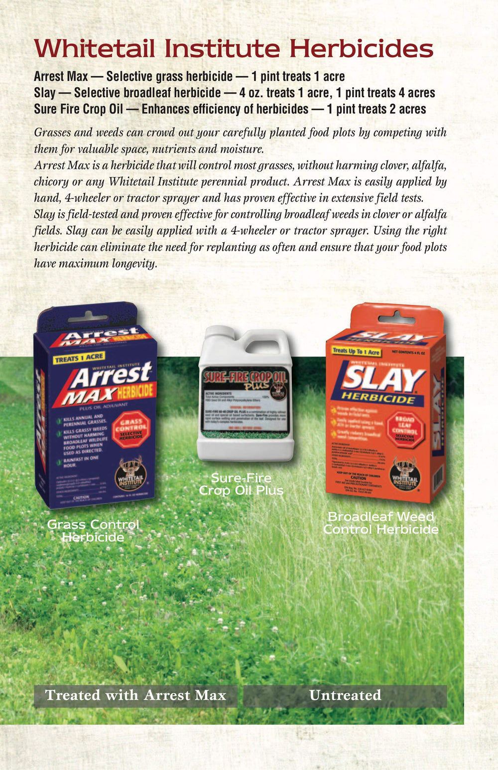 Whitetail Institute Sure-Fire Crop Oil Plus spray-ready formulation ensures rapid leaf wetting.