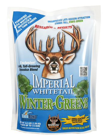 Whitetail Institute Winter-Greens seed bag highlighting late-season deer attraction.
