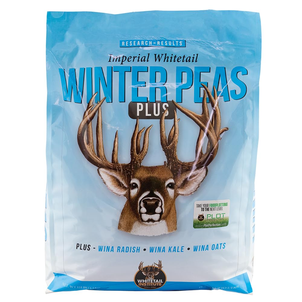 Whitetail Institute Winter Peas Plus seed bag ready for planting, high cold tolerance.