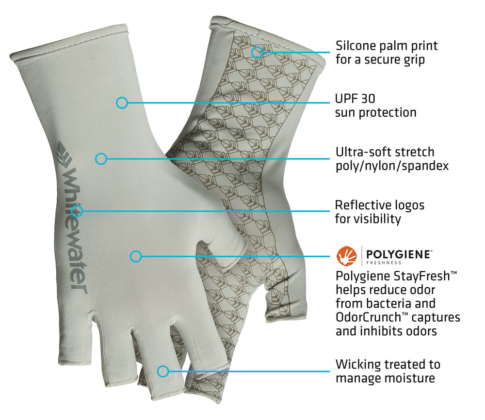 Whitewater wrist-covering gloves reduce sun exposure and scrapes during long casts.