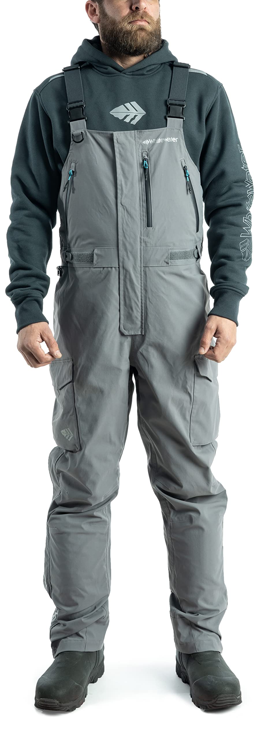 Front view of Whitewater Great Lakes Waterproof and Windproof Fishing Bibs in Shade XX-Large