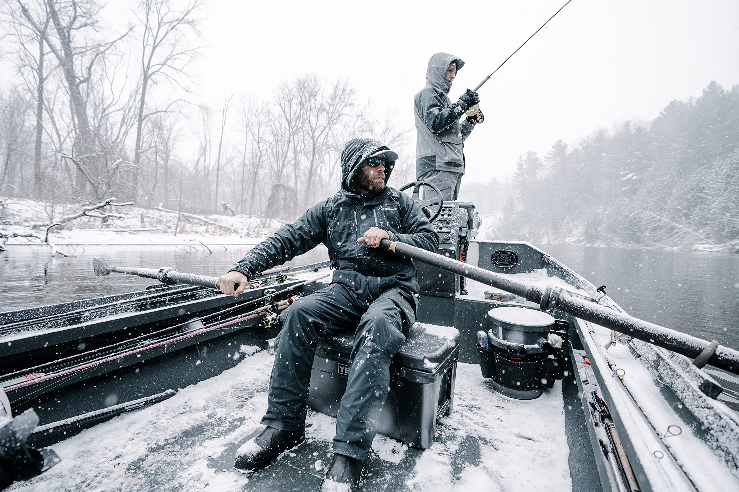 Cargo and chest pockets on Great Lakes bibs