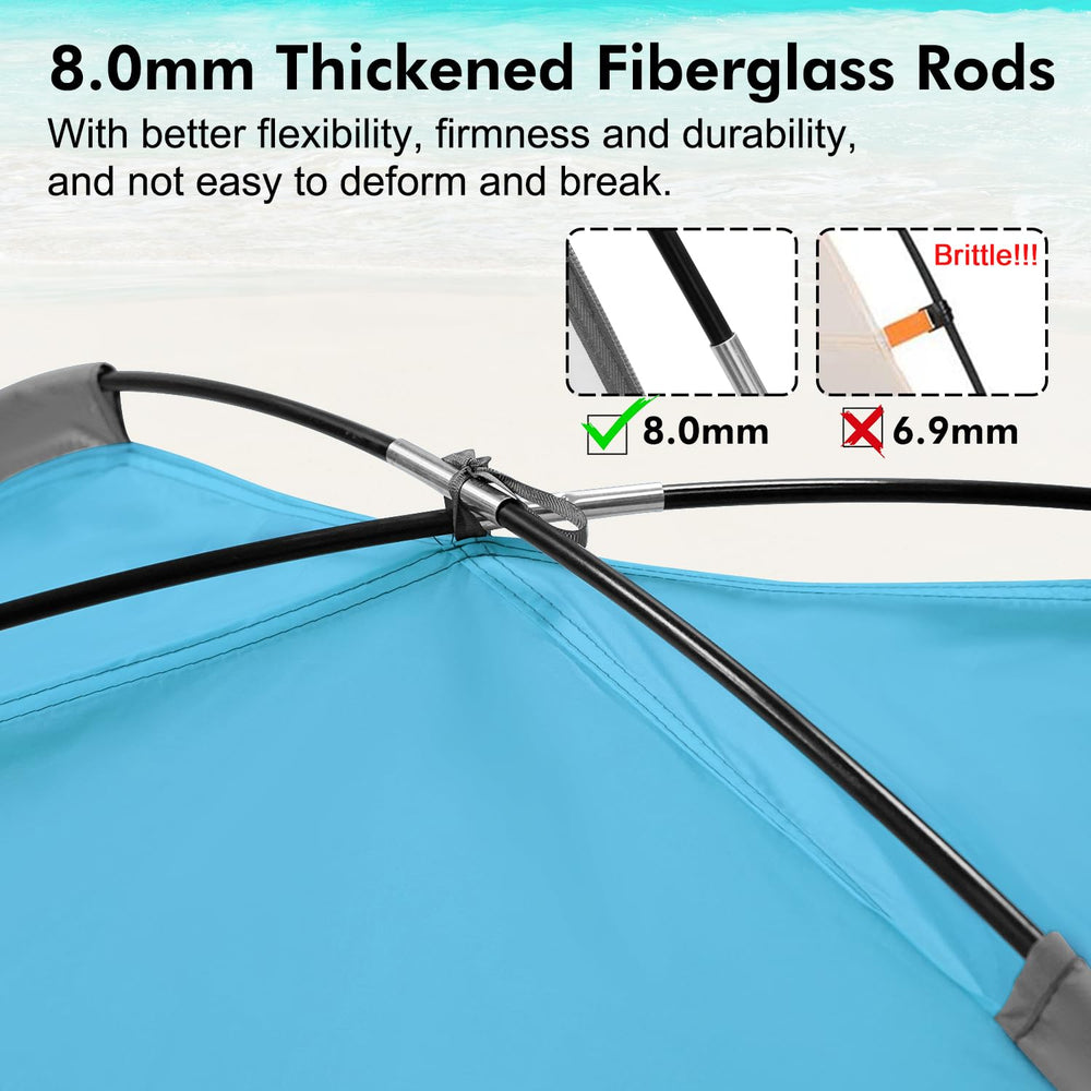 WhiteFang UV-blocking shade with windproof stakes and sandbags