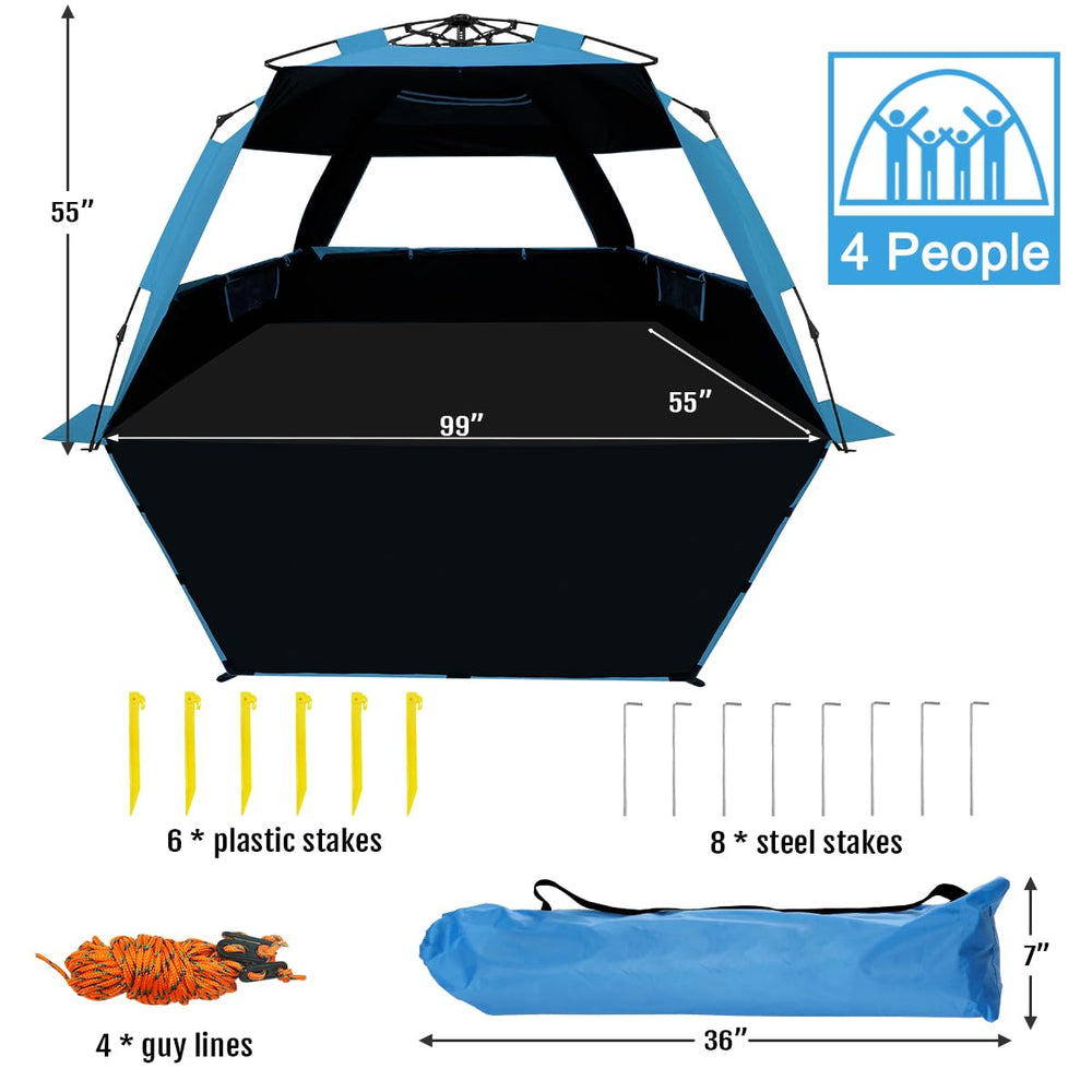WhiteFang XL pop-up beach tent includes carrying bag and accessories ready for transport
