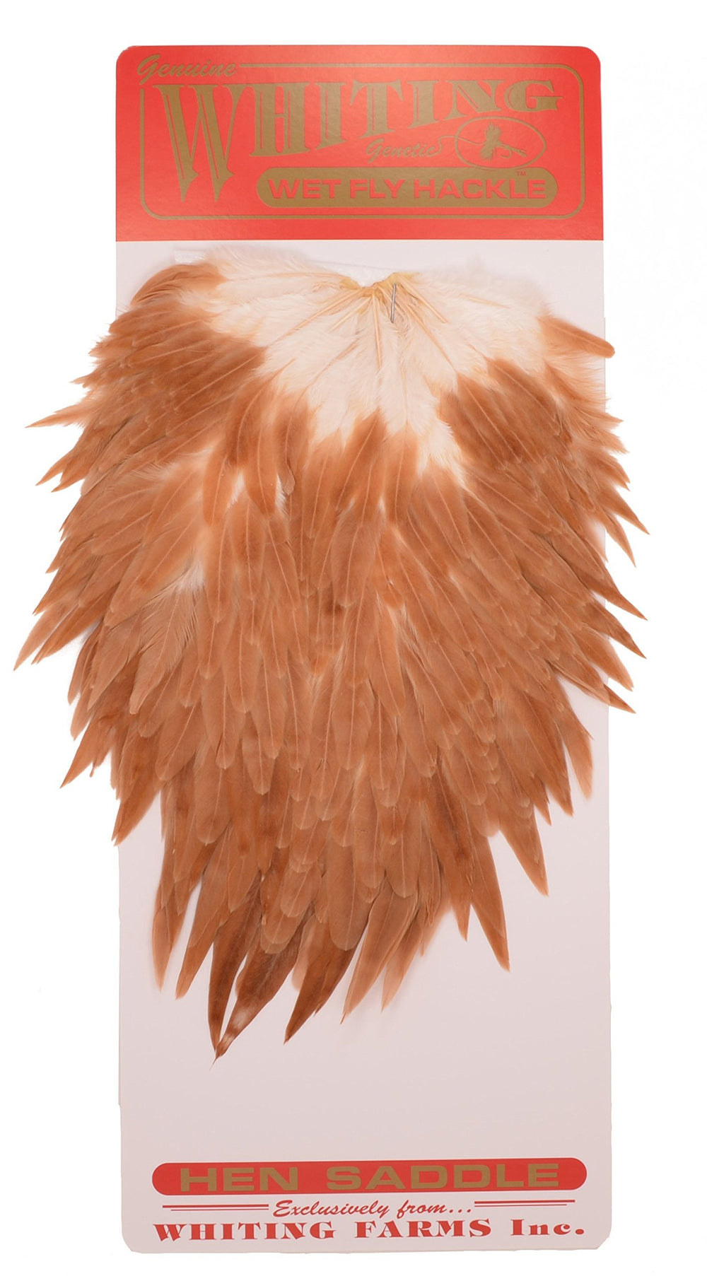 Whiting Farms Hen Saddle Medium Ginger feather for durable trout wings and collars.