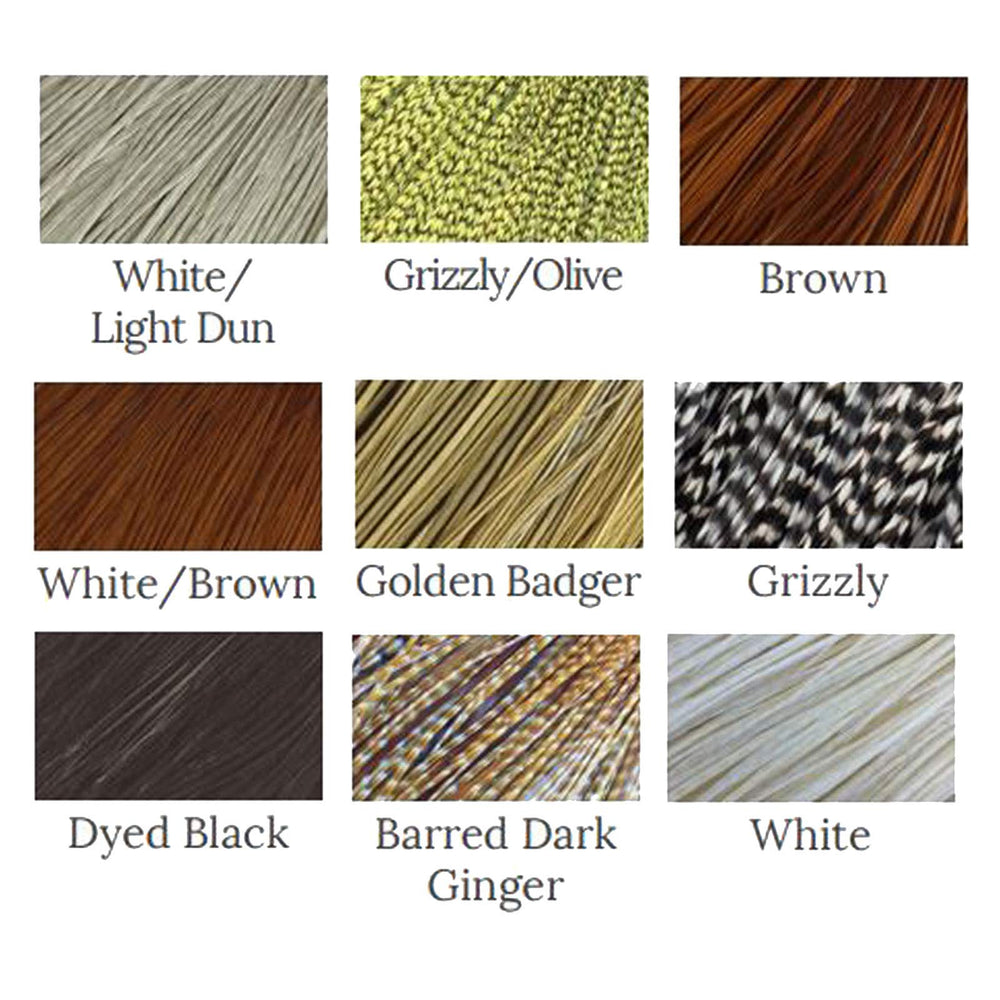 Whiting Farms High & Dry Cape color palette displays natural color options for dry flies