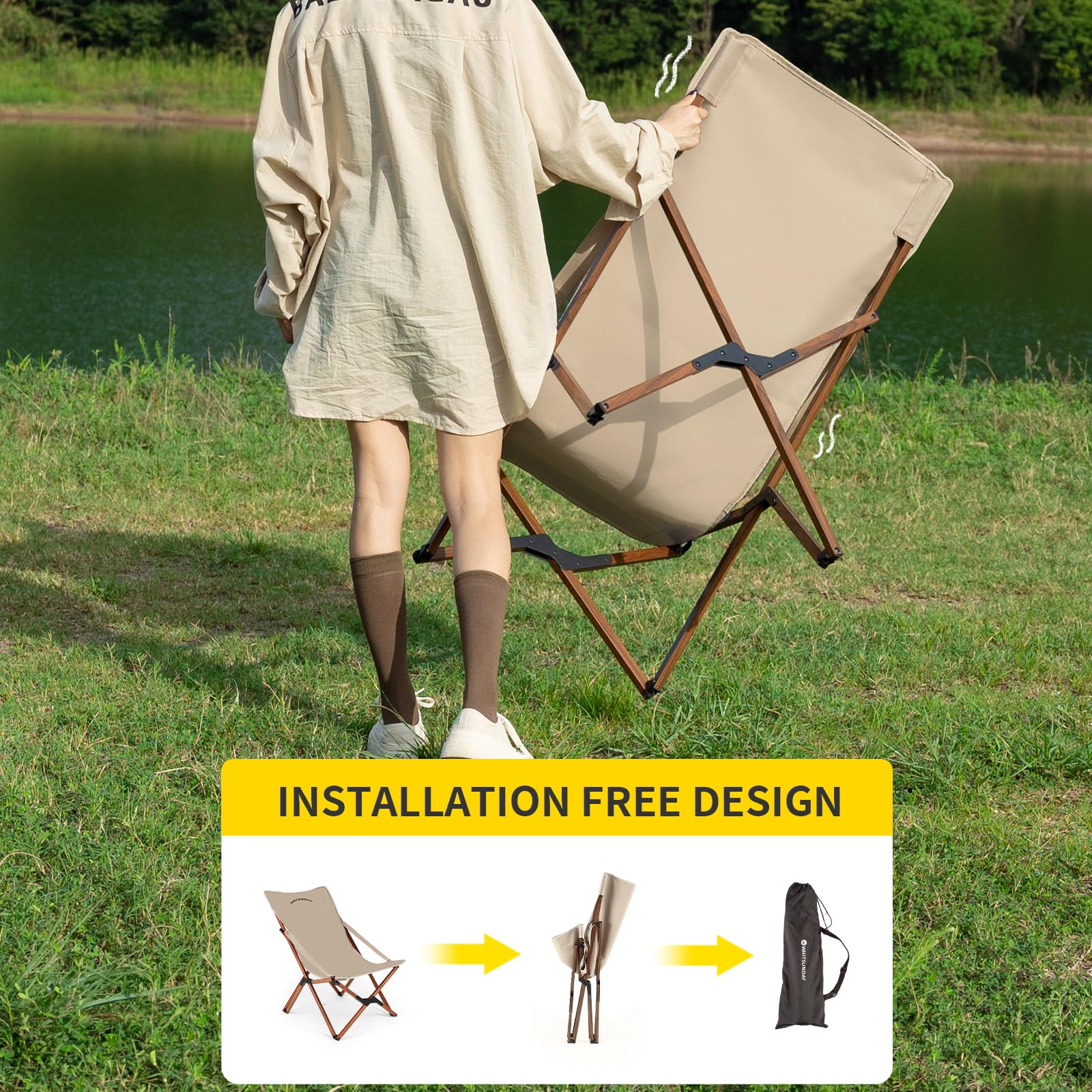 Whitsunday Outdoor Chair khaki at the beach offering portable seating